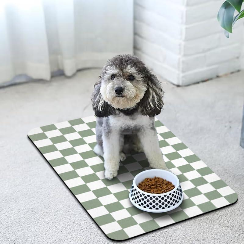 Dog Food Mats for Floors Waterproof, Pet Water Bowl Mats Pet Feeding Absorbent Placemats Plaid 17 * 30 inch - Image 6