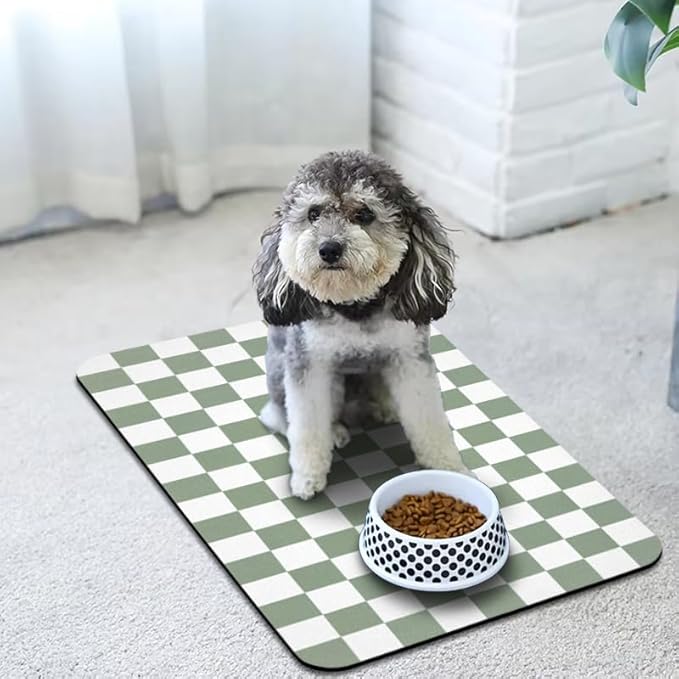Dog Food Mats for Floors Waterproof, Pet Water Bowl Mats Pet Feeding Absorbent Placemats Plaid 16 * 24 inch