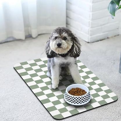 Dog Food Mats for Floors Waterproof, Pet Water Bowl Mats Pet Feeding Absorbent Placemats Plaid 16 * 24 inch