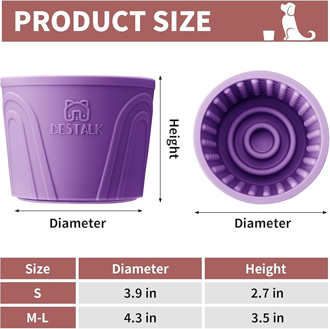 Dog Lick Bowl, Bestalk Anxiety Relief Slow Feeder Dog Lick Mat Treat Dispenser, Non-Slip Dog Licking Bowl Dog Enrichment Toys for Small Medium and Large Breed Dogs, BPA Free Silicone(Purple,S)