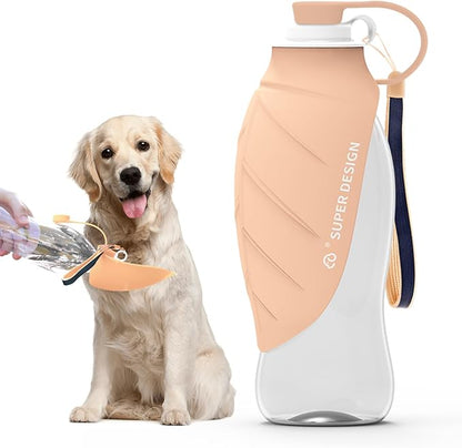 SUPERDESIGN Dog Water Bottle, Portable Dog Water Bottle for Small to Large Dogs, Leak Proof Dog Travel Water Bottle, Small Leaf Travel Water Bowl for Dogs and Dog Walking Accessories (19.6OZ, Pink)