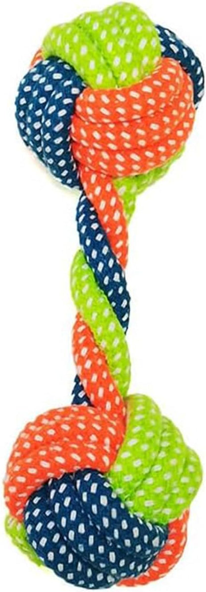 Cotton Rope Dog/Cat Toy, Handmade Braided Dumbbell Style Crew Toy, Multicolor Chew Toy for Dogs/Cats, Tough Dental Knot (1-Piece Set)