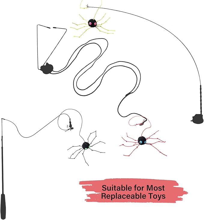 Cat Wand Spider Refills, Teaser Wand Cat Toy Replacement, Spider Replacement Refills, Cat Spider Toys, Interactive Cat Toy Attachment for Indoor Cats and Kitten, (Red)