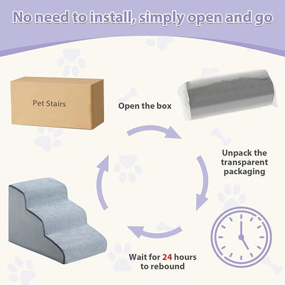 Dog Stairs for Small Dogs, 3-Steps Dog Ramp for Bed and Couch, Pet Stairs with Highly Supportive Foam and Non-Slip Bottom, Dogs Steps for Cat & Doggie (High 15.7 Inch)
