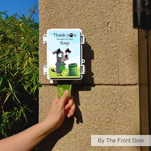 Dog Poop Bag Dispenser Wall Mounted Waterproof Outdoor Pet Waste Bags Dispenser Station with Cute Doggie Poo Images Post, Pole, Fence Mountable fits Home, Porch, Patio, Yard（colored,only dispenser) - Image 4