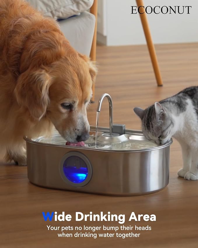 3.4Gal Dog Water Fountain for Large Dogs, 13L Stainless Steel Large Pet Fountain with Deeper & Wider Drinking Area, Automatic Dog Water Bowl Dispenser with Water Window