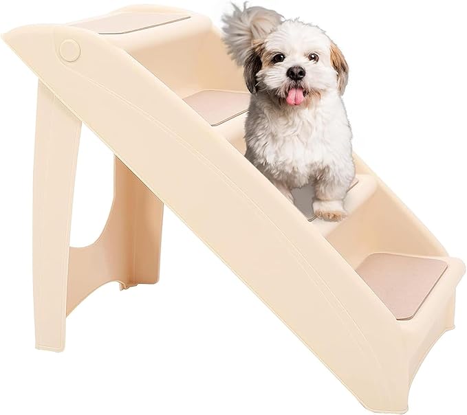 KUAFU Dog Stairs for Small Dogs Cats 18.5" H 4-Steps Folding Pet Steps for Couch Sofa and Bed PP Plastic