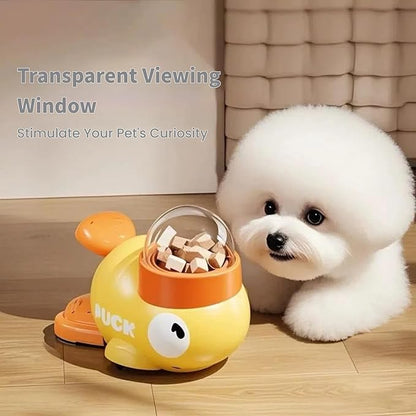 Duck-Shaped Interactive Pet Feeder - Slow Eating Puzzle Toy with Treat Dispenser for Mental Stimulation Yellow/White (White)