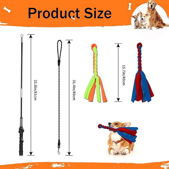 Flirt Pole for Dogs, Interactive Dog Toys Teaser Wand Play Pole with Fleece Rope Lure Chewing Toy for Small Medium Large Dogs Puppy Outdoor Exercise & Training