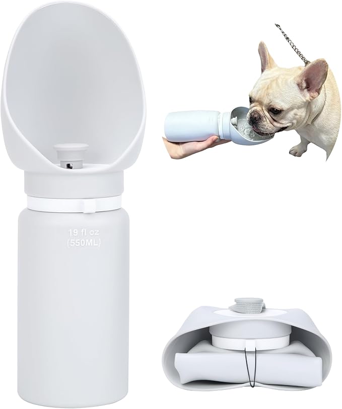 BICYSTAR Collapsible Water Bottle for Dogs, Foldable Leak-Resistant w/Drain-Back, Pet Travel Bowl, 19oz for Walks, Hiking & Road Trips