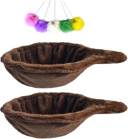 SHENGOCASE 14.6" 2-Pack Brown Nest Basket Lounger Hammock Bed Replacement for Cat Tree Tower, 5-Pack Hanging Toys, Cat Tree Accessories Hammock Attachment (Large 2pcs, Brown)