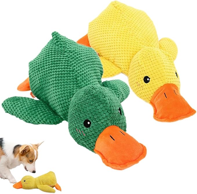 2024 New Quack-Quack Duck Dog Toy, Durable The Mellow Dog Calming Duck Dog Toy, Yellow Stuffed Dog Cat Pet Squeak Chew Toys for Dogs Indoor Puppy (AB Small)
