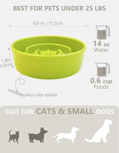 Ceramic Slow Feeder Dog Bowls, 0.6 Cup Slow Feeder for Small Dogs, Puzzle Maze Bowl, Prevents Choking, 6in, Green