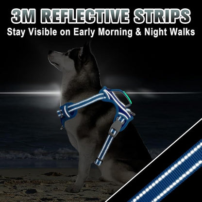 BARKBAY No Pull Dog Harness Large Reflective Dog Harness with Front Clip and Easy Control Handle for Walking Training Running with ID tag Pocket(Sapphire Blue & Blue,L)