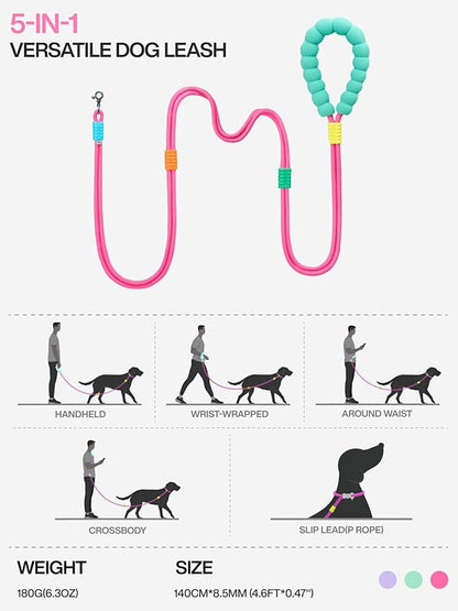 Hands Free Dog Leash 5FT Adjustable Waist Leash with NBR Padded Handle & Zinc Alloy Clip Waist/Crossbody Slip Lead Leashes for Walking (Metaverse Peach)