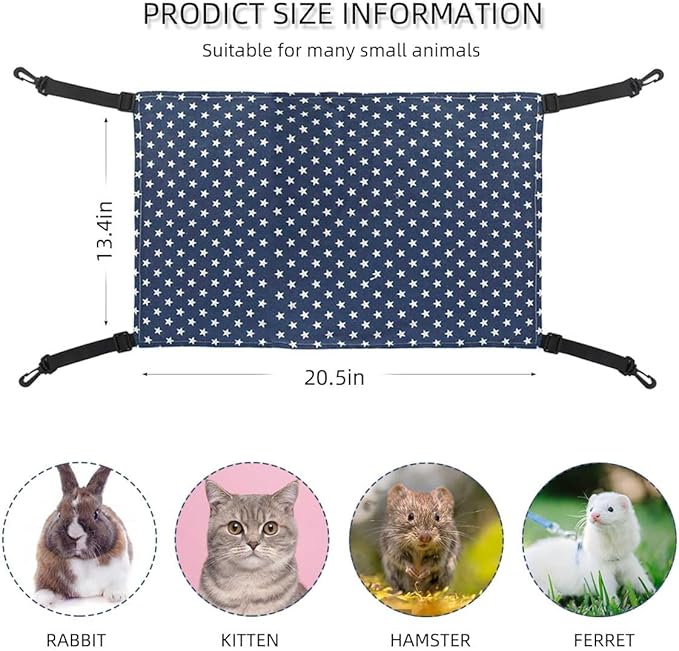 Pet Hammock for Cage Reversible Cat Hanging Hammock Soft Hanging Bed for Ferret Kitten Puppy Cats Small Dogs Rabbits Small Animals Double-Sided Pet Cage Hammock with Adjustable Straps & Plastics Hooks