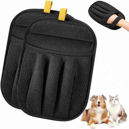 Purrmitive 2 Pcs Pet Hair Removal Gloves for Cats & Dogs, Five-Finger Electrostatic Reusable Magic Brush for Effortless Pet Hair Remover Tool on Carpet, Clothing, Laundry, Couch, Car Seat (Black)