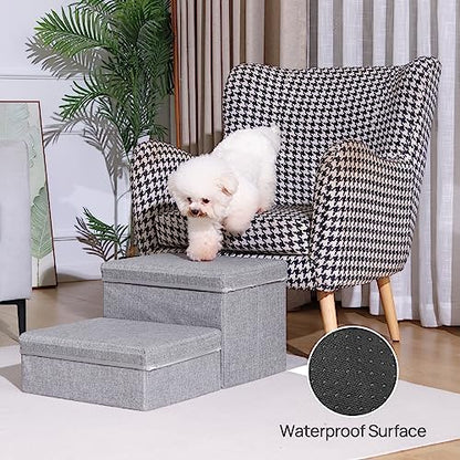 Linen Foldable Dog Stairs with Storage - Image 2