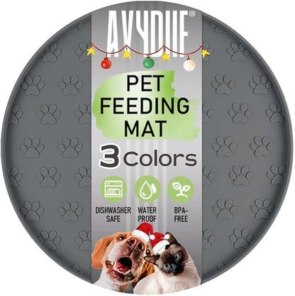 Pet Feeding Mats for Food and Water, Waterproof Anti-Slip Placemats for Dog Cat Bowl, 1 Pack Silicone Pet Food Mat, Dishwasher Safe 10.9 × 10.9 (1 Pack, Grey)