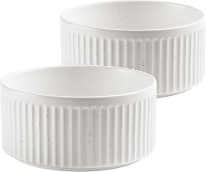Non-Slip Ceramic Dog Bowls, 5" Dog Food and Water Bowl Set with Silicone Base, 16oz/2cups Weighted Flip-Proof Pet Feeding Bowl for Small Dogs and Cats (Small, White)