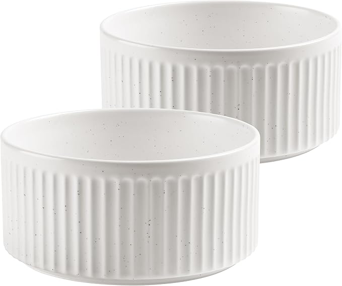 Non-Slip Ceramic Dog Bowls,8" Dog Food and Water Bowl Set with Silicone Base, 64oz/8cups Weighted Flip-Proof Pet Feeding Bowl for Medium and Large Dogs (Large,White)