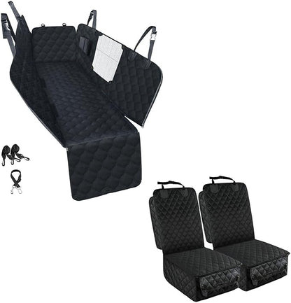 PETICON Dog Car Seat Covers, 100% Waterproof Dog Back Seat Cover with Mesh Window and Full Protection Front Seat Car Cover with Side Flaps for Cars, Trucks, SUVs, Jeep, Bundle