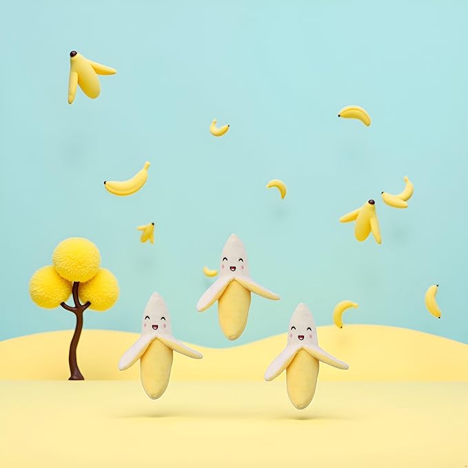 3 Pieces Yellow Banana Plush Squeeze Squeaker Puppy Dog Toys Plush Chew (Banana) Dog Squeak Toys