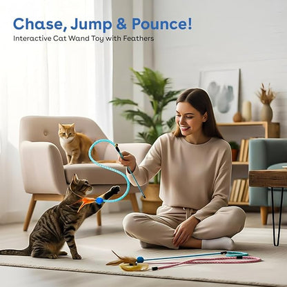 3 Packs Interactive Cat Wand Toy, Feather cat Toys, cat Teaser Wand, Indoor cat Toys, cat Toys for Indoor Cats, cat Exercise Toys, Kitten Toys Interactive, Playtime and Boredom Relief