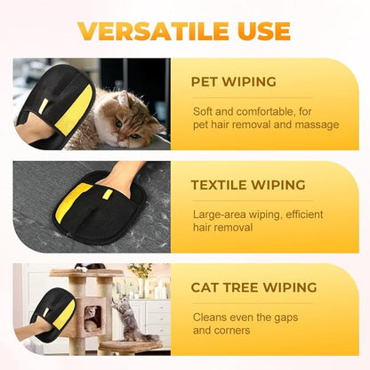 Pet Hair Removal Glove,Efficient Grooming Gloves for Cats & Dogs,Electrostatic Pet Hair Remover for Bed Sheets Couch Clothes Carpet Car Seat,Reusable Washable Hair Remover Gloves (Black/1pcs)