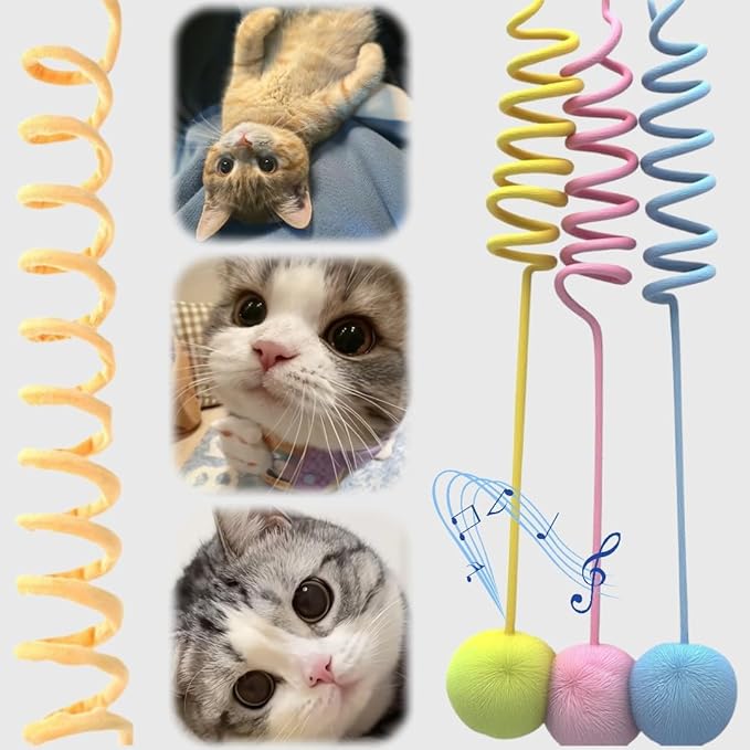 | Leaping Cat Spring Toy - If Your Cats Loves Wand Toys, Try This | Interactive Hanging Enrichment & Cat Furniture Add-on, Suitable for Both Indoor Adult Cats and Kittens(Yellow+Pink+Blue)