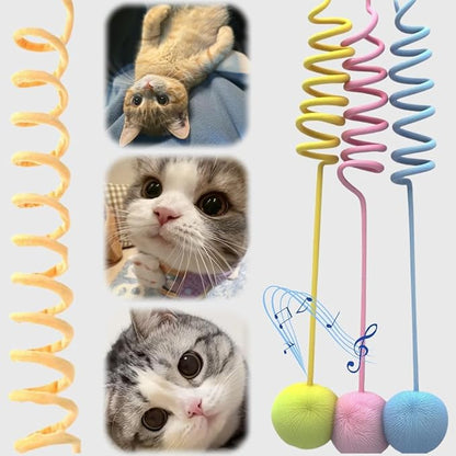 | Leaping Cat Spring Toy - If Your Cats Loves Wand Toys, Try This | Interactive Hanging Enrichment & Cat Furniture Add-on, Suitable for Both Indoor Adult Cats and Kittens(Yellow+Pink+Blue)