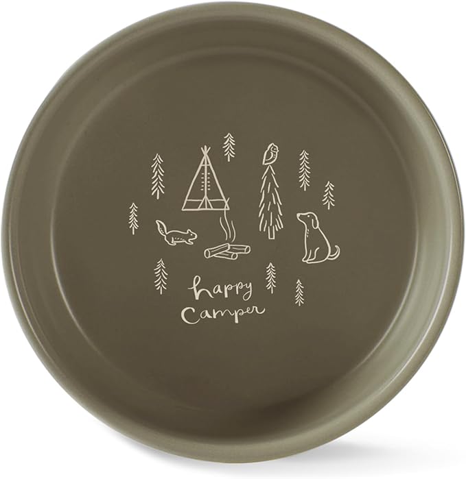 Fringe Studio Stoneware Pet Bowl, Medium, Happy Camper (479006)