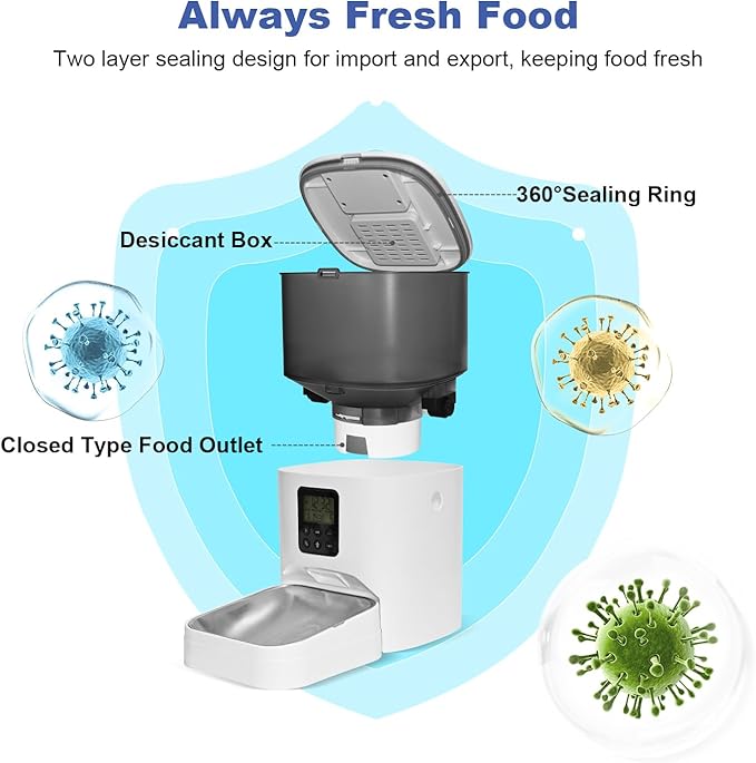 Automatic Cat Feeder, 4L Cat Food Dispenser with 10s Voice Recorder, Pet Feeder up to 8 Meals per Day, Timed Dog Feeder with Dry Food Sealed Ring
