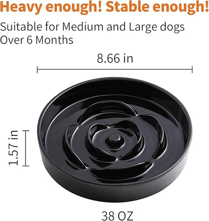 Black 8.66 in Dog Bowl Ceramic Slow Feeder for Medium Large Dogs,Elevated/Raised Slow Feeding Dog Food Water Dish Heavy Weighted,Puppy Dish for Fast Eaters,Puzzle Eating Bowl Modern Maze