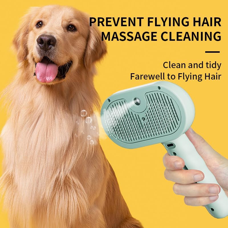Pet Steam Brush for Dogs & Cats, 3-in-1 Mist Grooming Brush Shedding Hair Removal Comb, One-Click Self Cleaning Spray for Long Haired Pets, Comes with Empty Waterless Bottle for Shampoo, Pink - Image 4