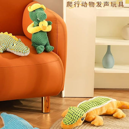 Squeaky Dinosaur Dog Toy - Multifunctional 2 in 1 Funny Plush Stuffed Animal Interactive Dog Toy Frisbee for Chewers Puppy Small Big Large Breed Dogs