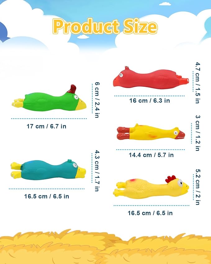 Dog Squeaky Toys Chicken, Natural Rubber Chicken Dog Toys 5 Pcs, Interactive Training Toys for Puppies Small Medium Breed Gentle Chewers