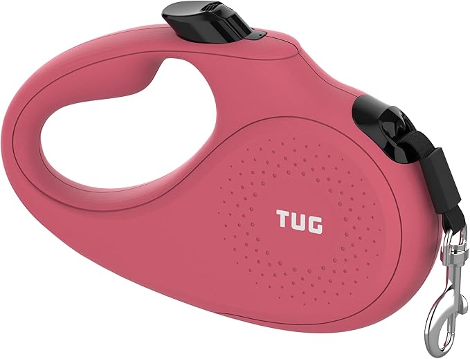 TUG Monochrome 360° Tangle-Free Retractable Dog Leash | 16 ft Strong Nylon Tape (Small, Pink)