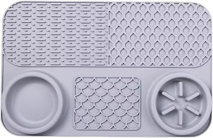 Cat Dog Slow Feeder Set Textured Slow Lick Mat & Drumstick Puzzle Toy Food Grade Silicone Easy to Clean Anti-Slip Base Pet Accessories (Mat+Toy-2 2pcs)