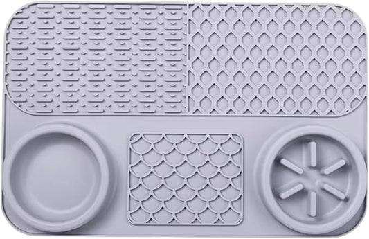 Cat Dog Slow Feeder Set Textured Slow Lick Mat & Drumstick Puzzle Toy Food Grade Silicone Easy to Clean Anti-Slip Base Pet Accessories (Mat+Toy-2 2pcs)