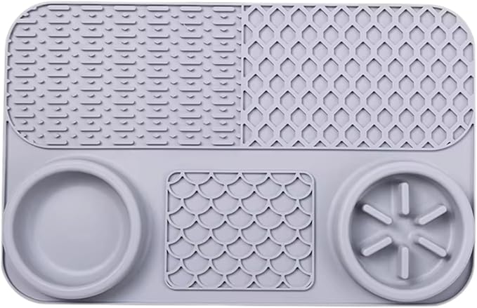 Cat Dog Slow Feeder Set Textured Slow Lick Mat & Drumstick Puzzle Toy Food Grade Silicone Easy to Clean Anti-Slip Base Pet Accessories (Mat-6 2pcs)