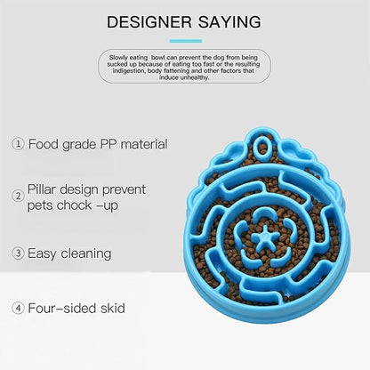 Slow Feeder Dog & Cat Bowl - Interactive Maze Puzzle Dish for Healthy Digestion, Anti-Gulping Food Grade Feede (Blue)