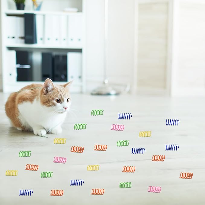 Andiker 30Pcs Cat Spiral Spring, Colorful&Durable Cat Spring Toys Plastic Cat Toys for Indoor Cats Swatting, Biting, Hunting to Kill Time and Keep Fit Cat Interactive Toy for Cats and Kittens (30pcs)