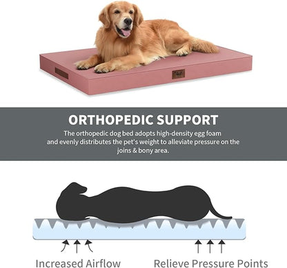 Outdoor Extra Large Dog Bed, Jumbo Waterproof Dog Bed for Large Dogs, Orthopedic Egg Crate Foam Pet Mat with Removable Oxford Cooling Cover, Pink
