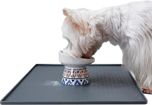 Pet Food Mat for Dogs and Cats 16"x24", Non-Slip Waterproof Silicone Feeding Mat for Food and Water Bowls, Easy-to-Clean(Grey)