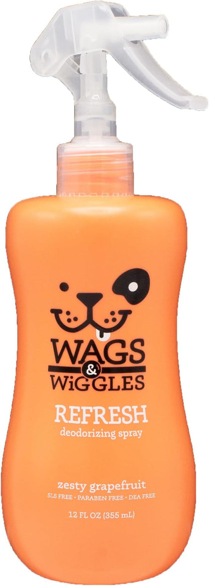 Wags & Wiggles Refresh Dog Deodorizing Spray in Zesty Grapefruit Scent - Long Lasting Dog Grooming Deodorizer Spray - Easy to Use to Combat Smelly Pet Odors, 12 Fl Oz