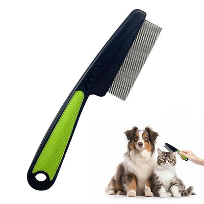 Flea Comb with Rubber Handle, 2025 Upgraded Fine Tooth Dandruff Comb for Dogs & Cats, Fine Tooth Dog Combs for Grooming (Green)