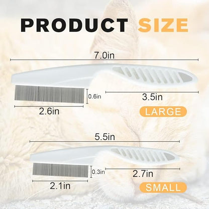 2 Pack Multifunctional Pet Comb, Upgrade Pet Grooming Brush Fine Magic Tear Stain Removal, Fine-Tooth Stainless Massage Comb Kit for Small Puppies and Dogs (White)