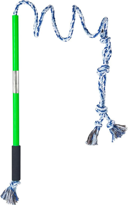 Interactive Flirt Pole Toy for Dogs Chase and Tug of War,Durable Teaser Wand with Pet Fleece Rope Tether Lure Toy to Outdoor Exercise & Training for Small Medium Large Dogs (Blue White)