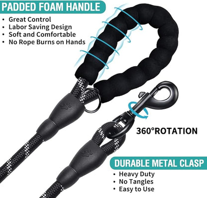 COOYOO 2 Pack Dog Leash 5 FT Heavy Duty - Comfortable Padded Handle - Reflective Dog Leash for Medium Large Dogs with Collapsible Pet Bowl¡­